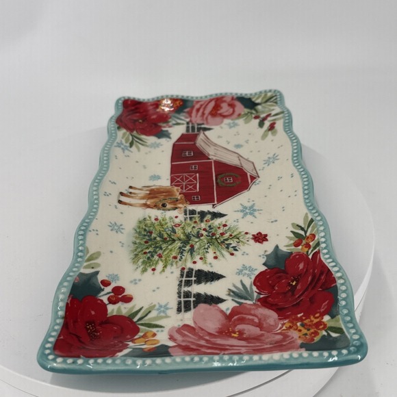 Pioneer Woman Christmas Farm Barn Cow Serving Platter Tray 12.2" X 6.2" - Picture 5 of 10